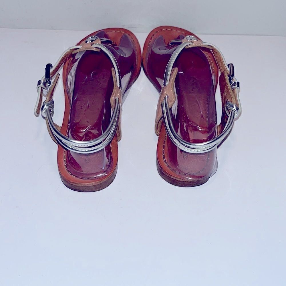 Coach silver & tan leather thong sandals - Picture 5 of 8